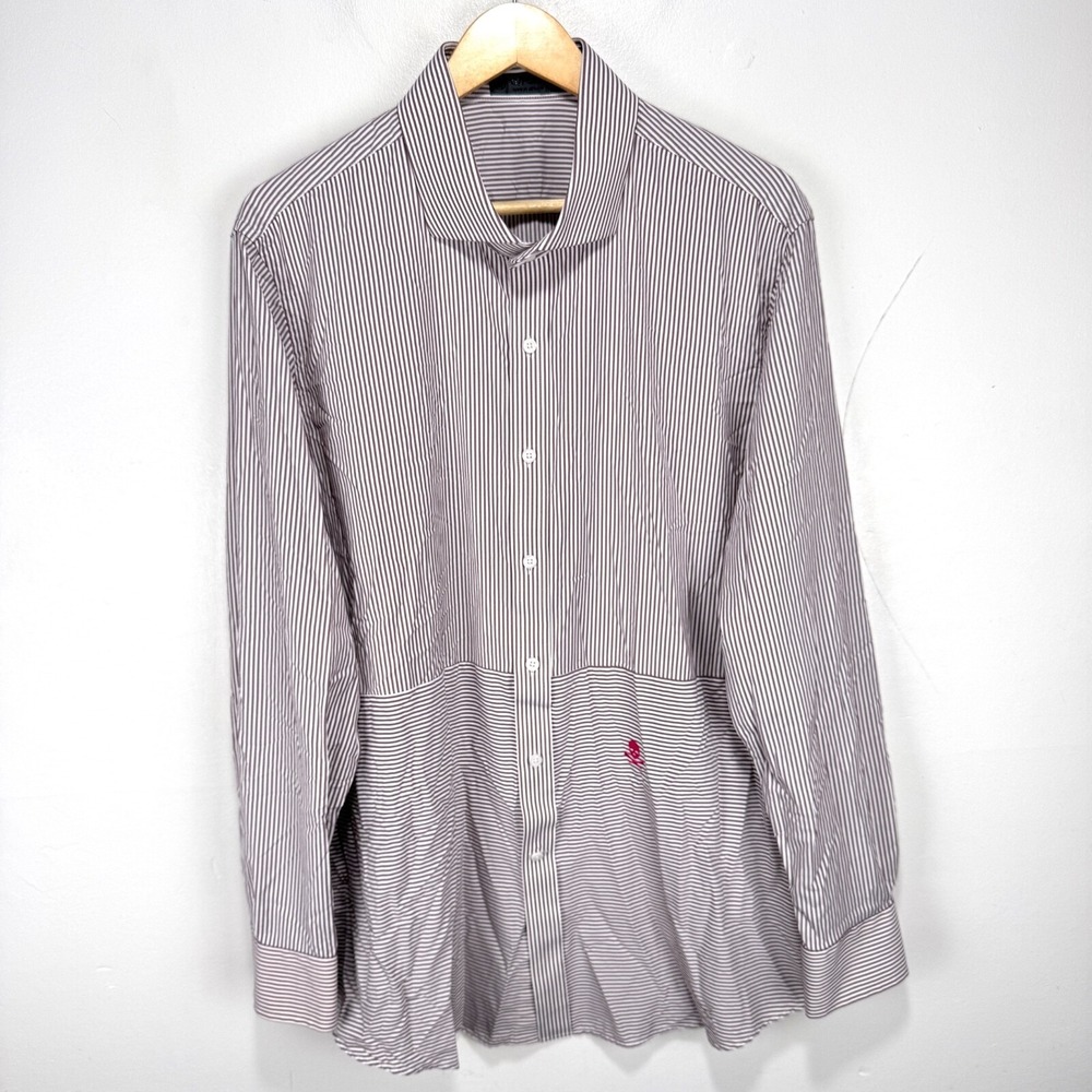 G/FORE Paneled Modern Spread Collar Woven Button Shirt Men 2XL White‎ Maroon